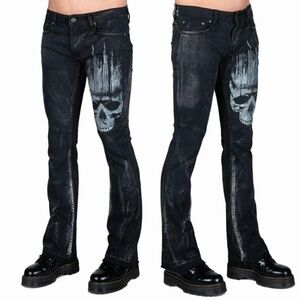 Wornstar Headhunter Rock Roll Star Jeans Mens 30x31 Black Skulls Flare Leg Punk